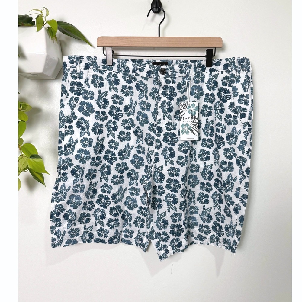 Jachs NY Mens White Blue Floral Seersucker Summer Weight Shorts Size 40 K031-151